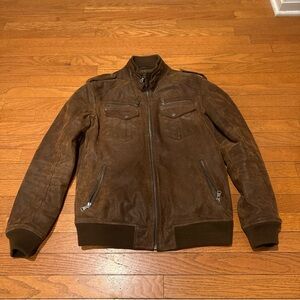 Flavor Pig Leather Jacket Men’s Med Tall Suede  Quilted Lined Biker Band Collar